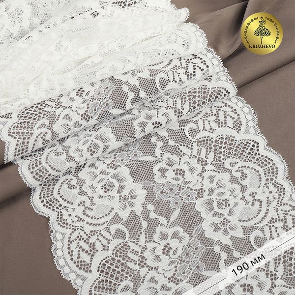 Кружево бельевое эластичное 190 мм / 3 м, 6392, цв.004 белый, Kruzhevo
