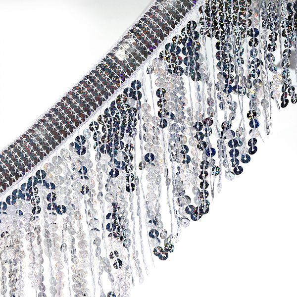 Бахрома отделочная 15.0 мм / 4.5 метра, с пайетками, TBY.11503, цв.серебро