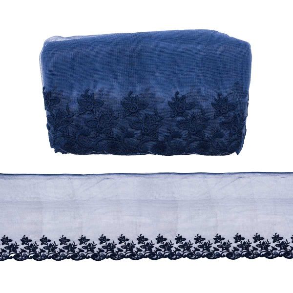 Кружево на сетке широкое 120 мм, 13.72м, цв.B5515 т.синий