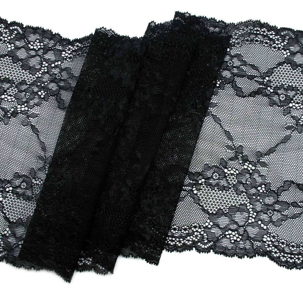 Кружево бельевое эластичное 200 мм / 10 м, черный, S090721