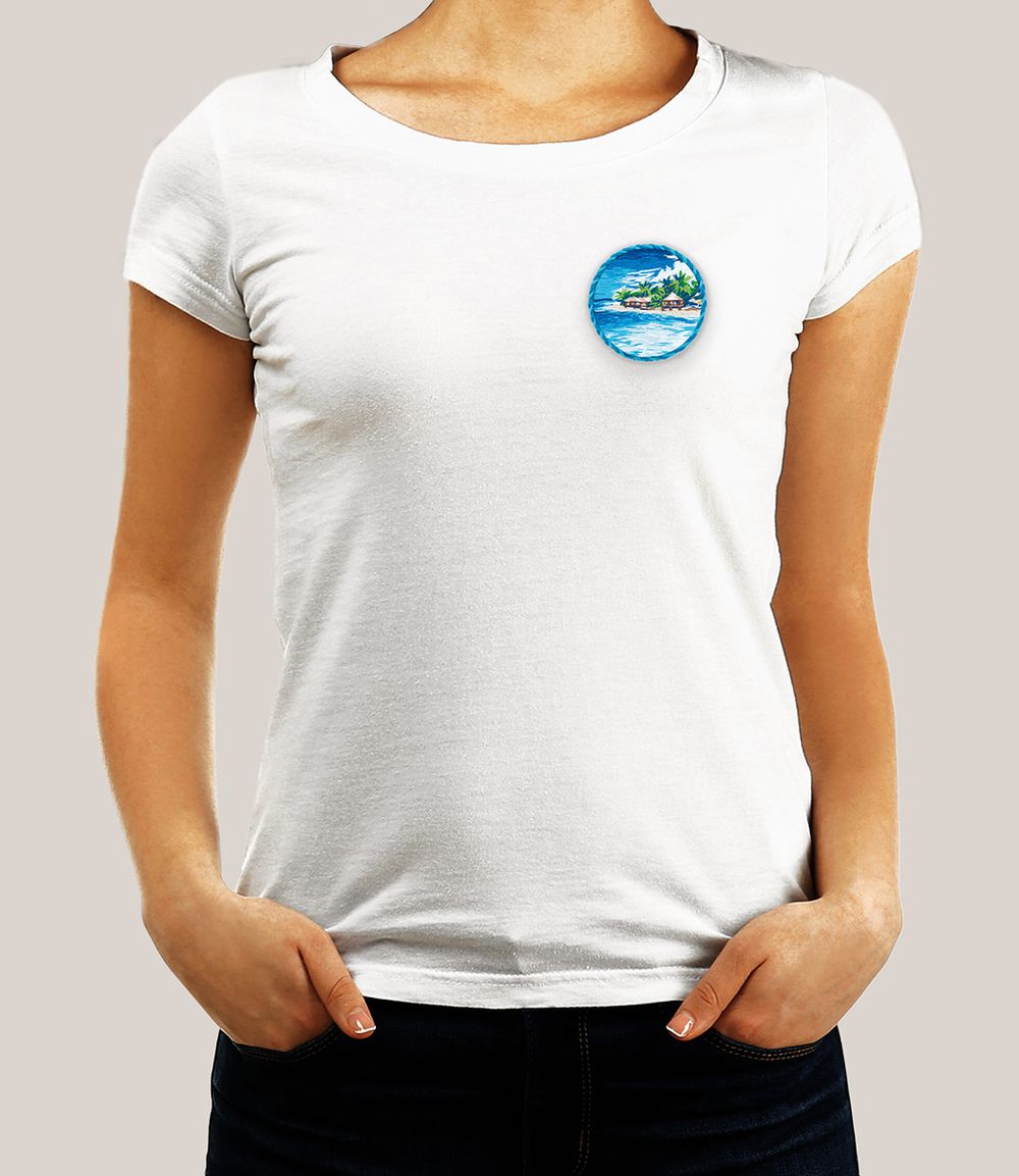 Набор для вышивания нитками Panna Живая картина JK-2298, Брошь. Море, 5.5х5.5 см