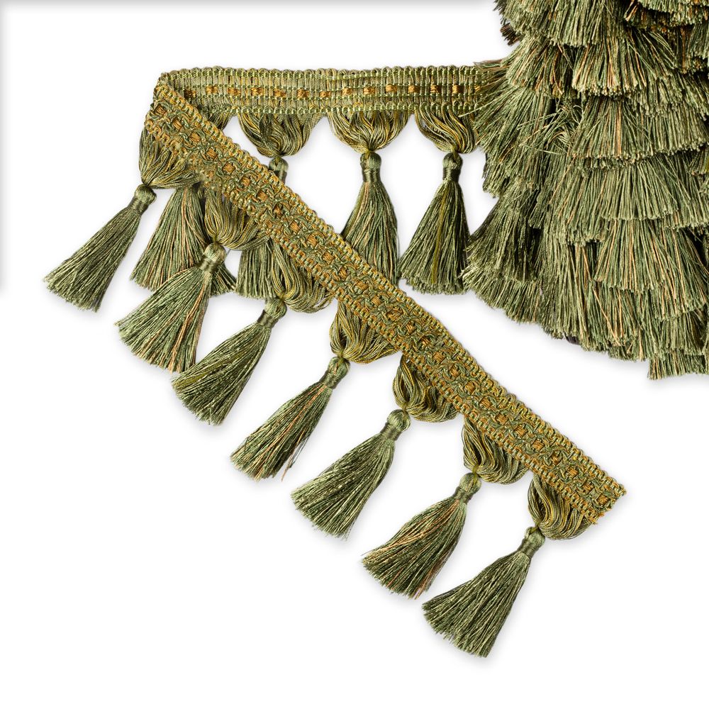 Бахрома отделочная 95.0 мм / 25 метров, с кистями, 071 зеленый, Gamma 2030