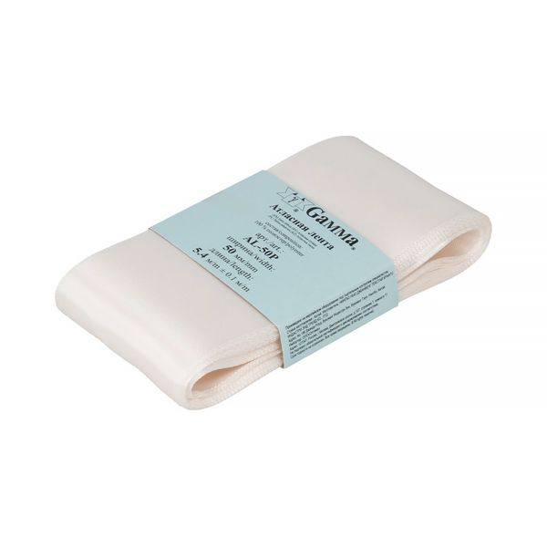 Лента атласная 1-сторонняя 50.0 мм / 5 шт по 5.4 метра, №042 молочный, Gamma AL-50P