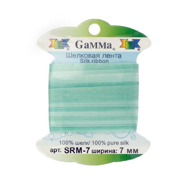 Лента (тесьма) шелковая 7.0 мм / 9.1±0.5 метров, M020 св.зеленый/зеленый, Gamma SRM-7