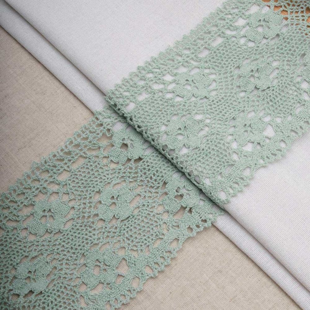 Кружево вязаное (тесьма) широкое 125 мм / 25 метров, хлопок, рис. 125.01.038, мятный, С3749Г17