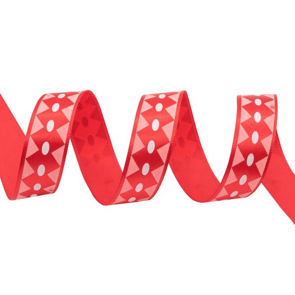 Лента атласная с рисунком Ромбы 25.0 мм / 22.5±1 метров, красный, Globus