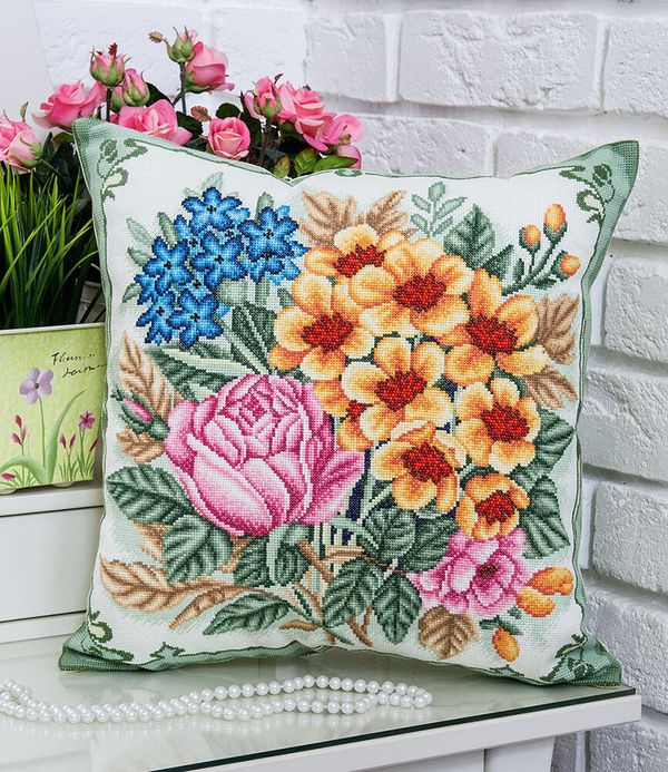 Набор для вышивания нитками Panna, Подушка Цветочный перезвон, 40,5х40,5 см