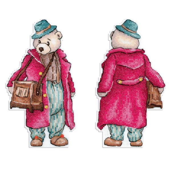 Набор для вышивания нитками МП Студия Р-1112, на пластиковой канве Мишка-шарманщик 16х9 см