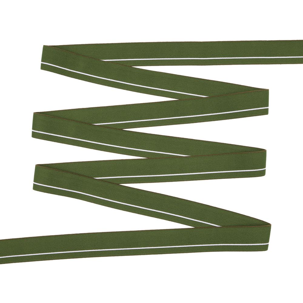 Резинка для мужских трусов и боксеров 30.0 мм / 25 метров, тканая мягкая, 21 г/м, хаки/белый полоса