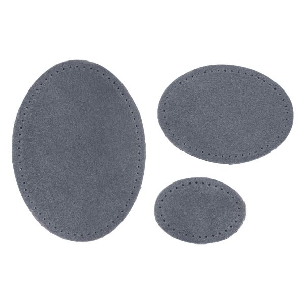Набор заплаток пришивных из замши, овал 4х5,5см, 6х8,2см, 8х10,9см, с перфорацией, 3 шт (26 серый), 59404