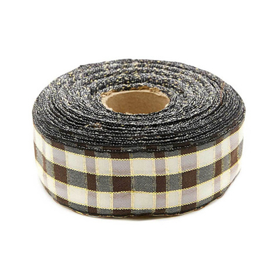 Лента Шотландка с люрексом 30 / 25м (коричневый/белый), С3301Г17