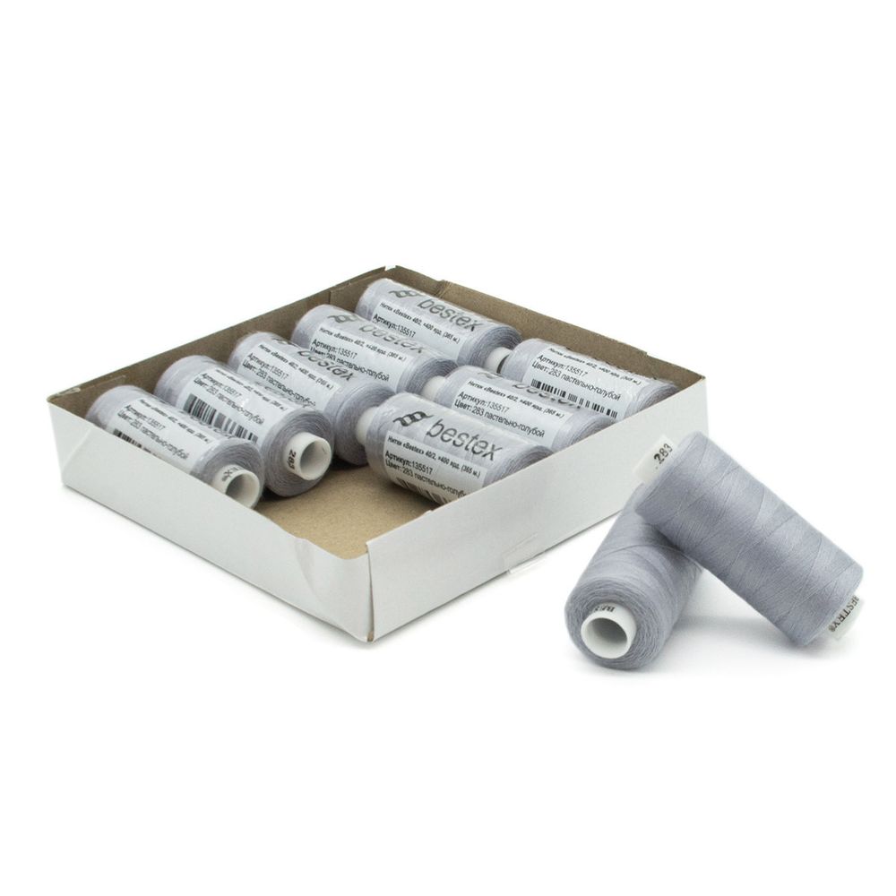 Нитки швейные бытовые Bestex 40/2, 365 м (400 ярд) / 10 кат., 283 пастельно-голубой