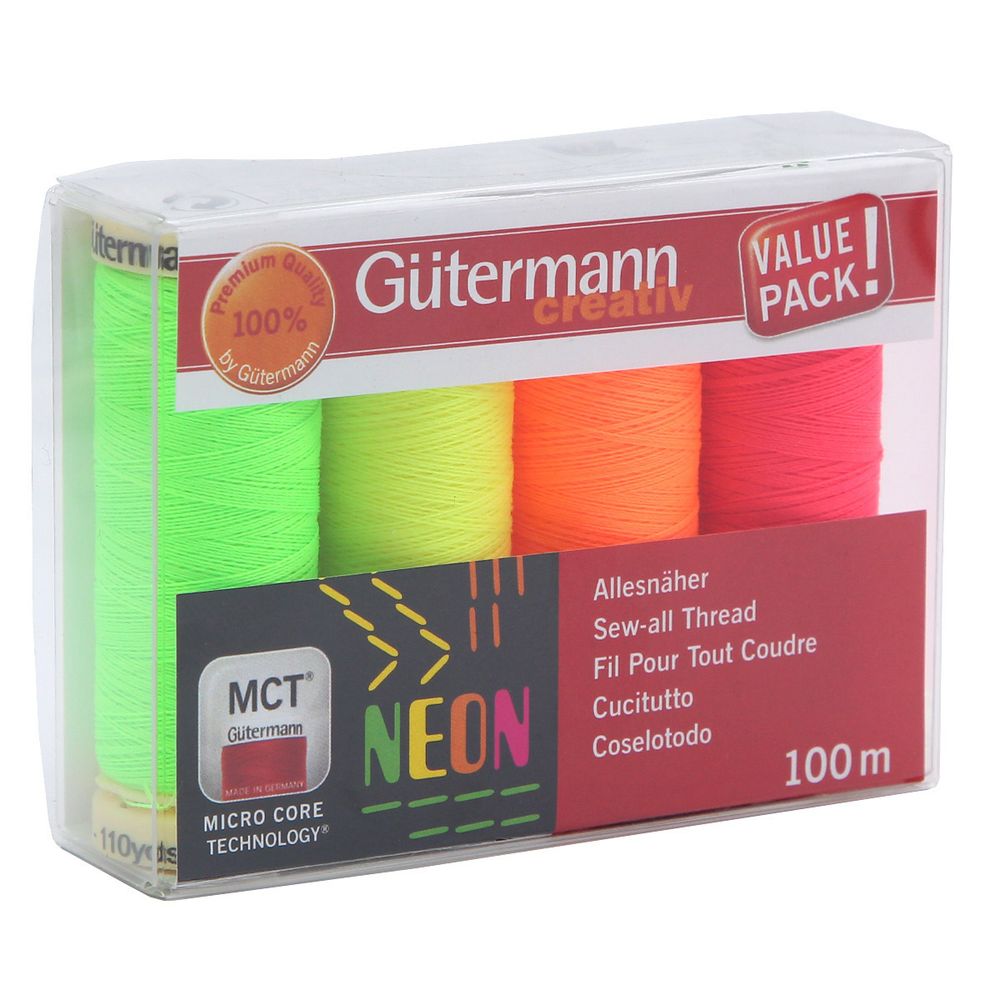 Нитки швейные (набор) Sew-All 100 м, 4 цвета NEON Gutermann (1), 734463