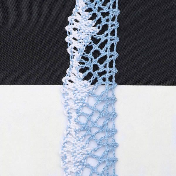 Кружево вязаное (тесьма) хлопковое 28 мм / 25 метров, рис.28.01.021 (голубой/белый) С3749Г17