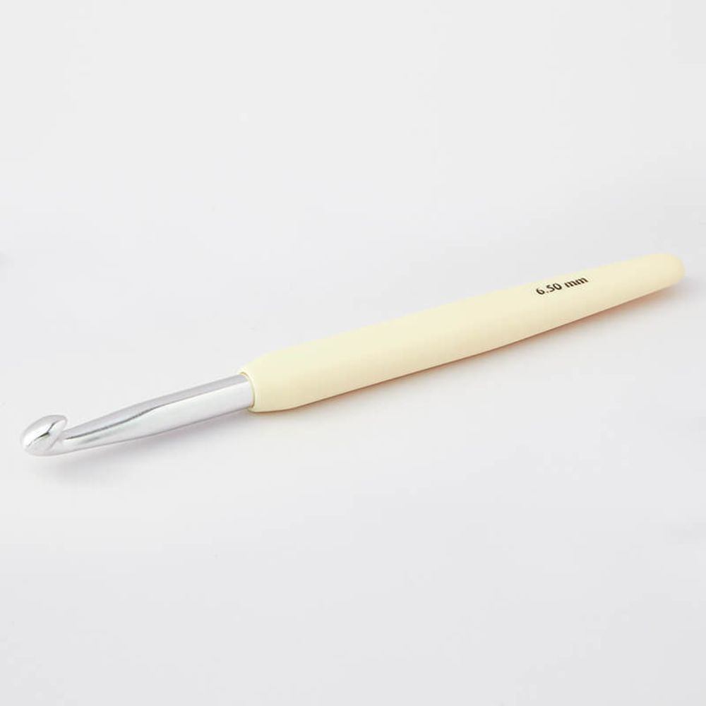 Крючок Knit Pro Waves с эргономичной ручкой 6,5 мм, алюминий, серебристый, слоновая кость, 30914