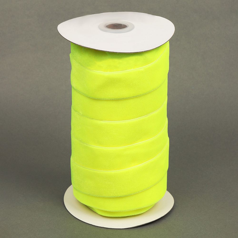 Лента бархатная (тесьма) 25.0 мм / 20±1 метров, LB25229F нейлон неоновый желтый