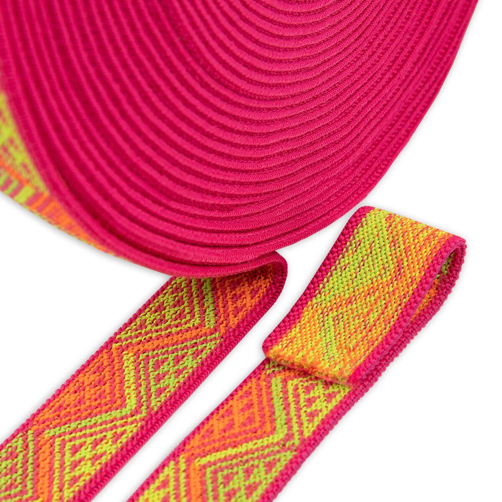 Резинка для подтяжек (помочная) 25.0 мм / 20 метров, жаккардовая, 000639 яр.малин./л.желт./салат./оранж, Gamma 16с3893