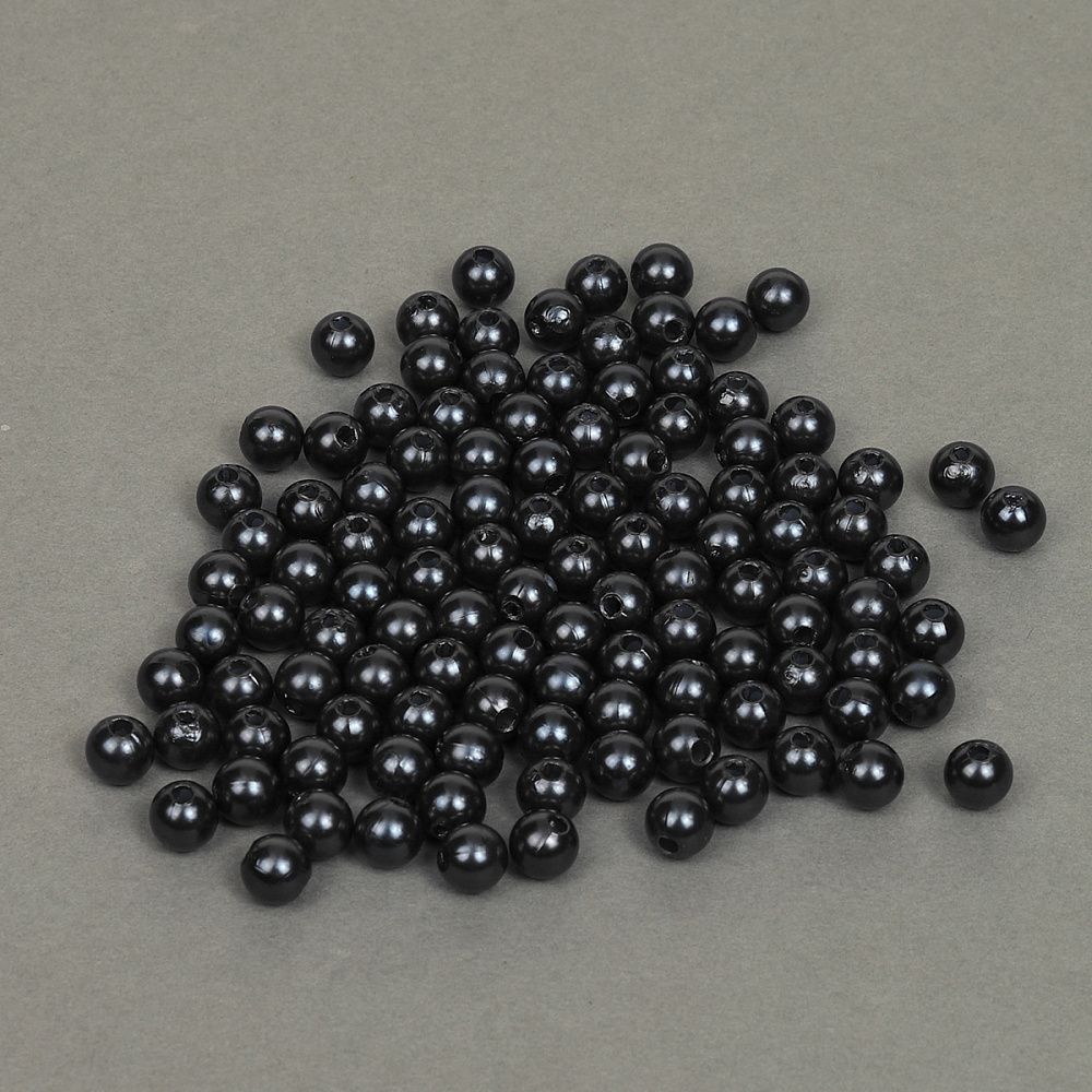 Бусины пластик (перламутр) ⌀8 мм, 500 г, 002 черный (≈2130 шт), Magic4Hobby