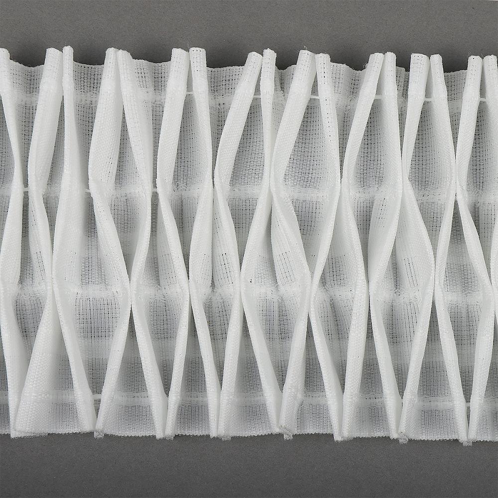 Лента (тесьма) шторная: сборка ромбик (1:2) 100 мм / 50 метров, арт.П-080К цв.белый