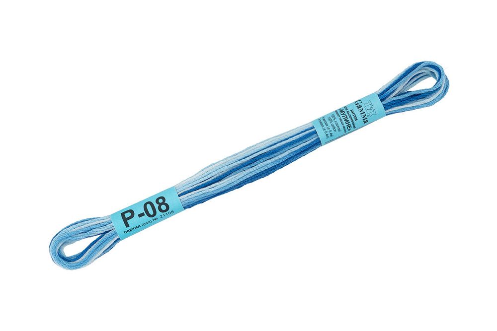 Мулине Gamma меланж, цв.Р-08 небесный-бл.голубой, 12 мотков по 8 метров