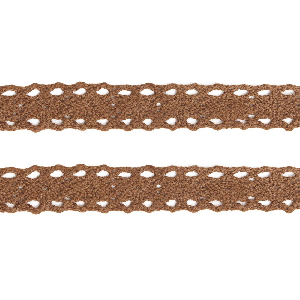 Кружево вязаное (тесьма) хлопковое 15 мм / 9.14 метров, C092 коричневый