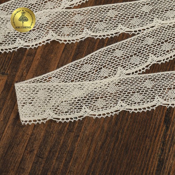 Кружево вязаное (тесьма) 25 мм / 10 метров, D1001, тонкая нить, цв.02 молочный, Kruzhevo