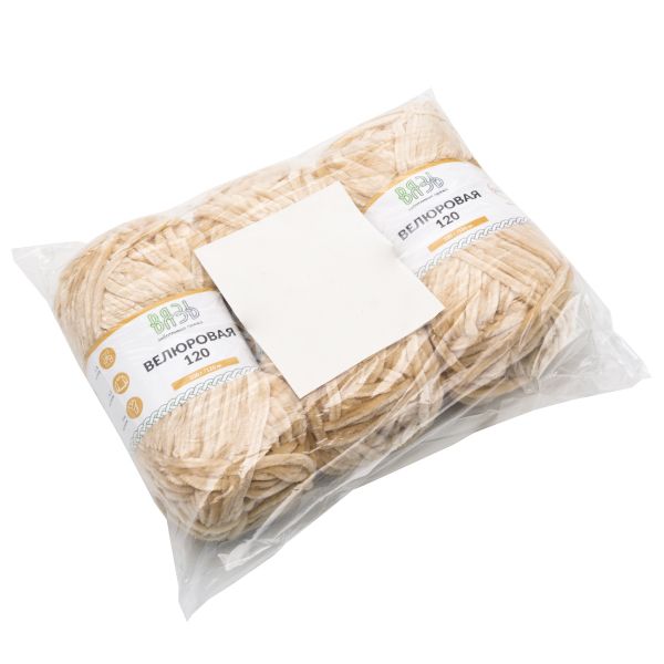 Пряжа Вязь Велюровая 120 / уп.3 мот. по 100 г, 120 м, 05 бежевый