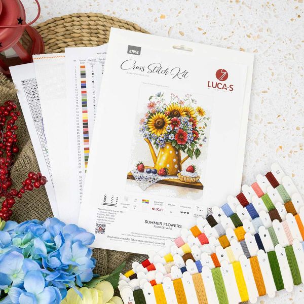Набор для вышивания нитками Luca-S, Летние цветы, 25х34см