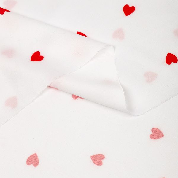 Шелк Армани 90 г/м², 150 см / 2 метра, TBYArm-hrt1, белый сердечки