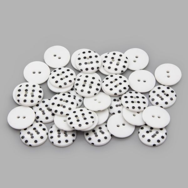 Пуговицы 2 прокола, Горошек 36L (009 бело-черный), 36 шт