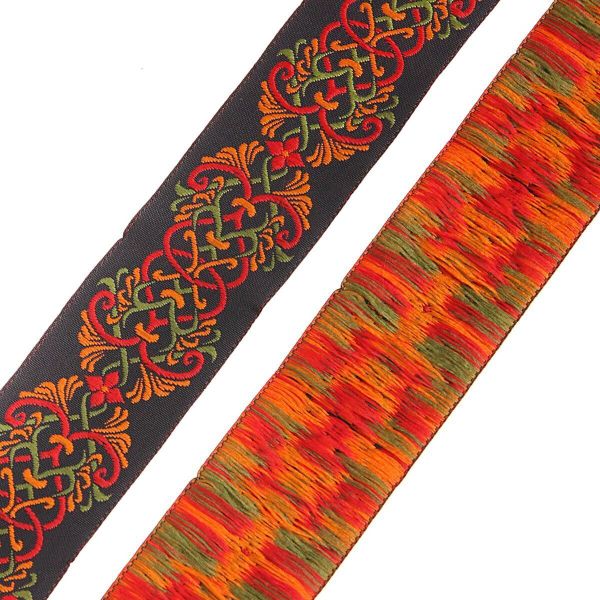 Лента (тесьма) жаккардовая 35.0 мм / 10±0.5 метров, Дамаск 35976 V6 черный/оранжевый