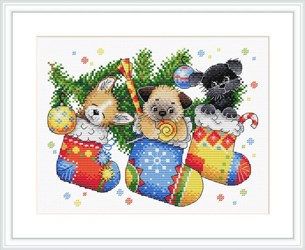 Набор для вышивания нитками МП Студия (Жар-птица), Новогодний сюрприз 18х24 см