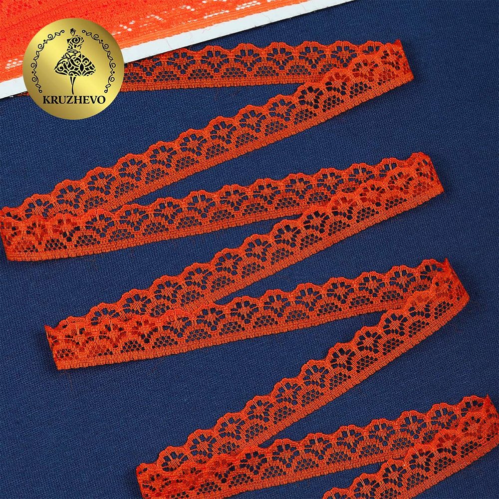 Кружево отделочное в стиле "трикотаж" 12 мм 150-2, цв.20 оранжевый, 9.14м