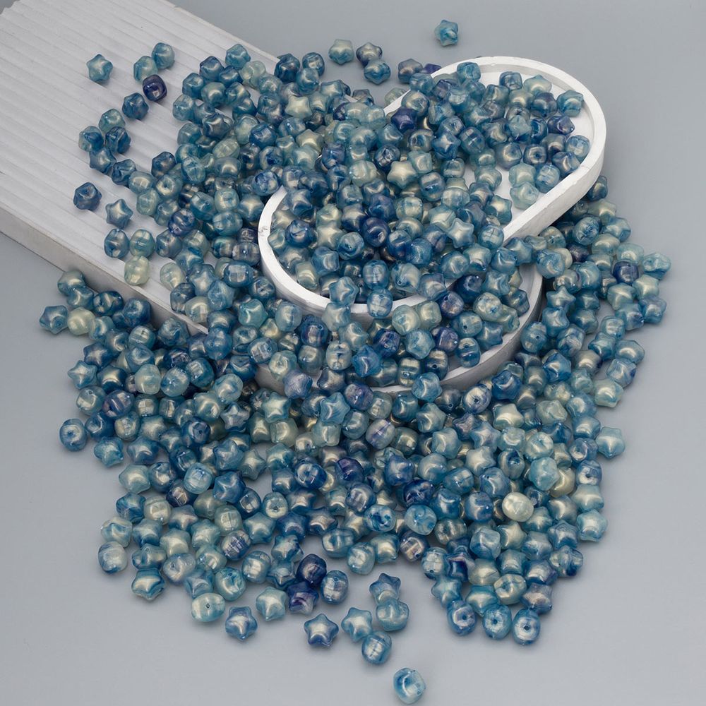 Бусины акрил 12.5х11х10.6 мм, 500 г, дымка, золот. шиммером звезда, AD004 голубой, (7748706)7557 , Astra&Craft