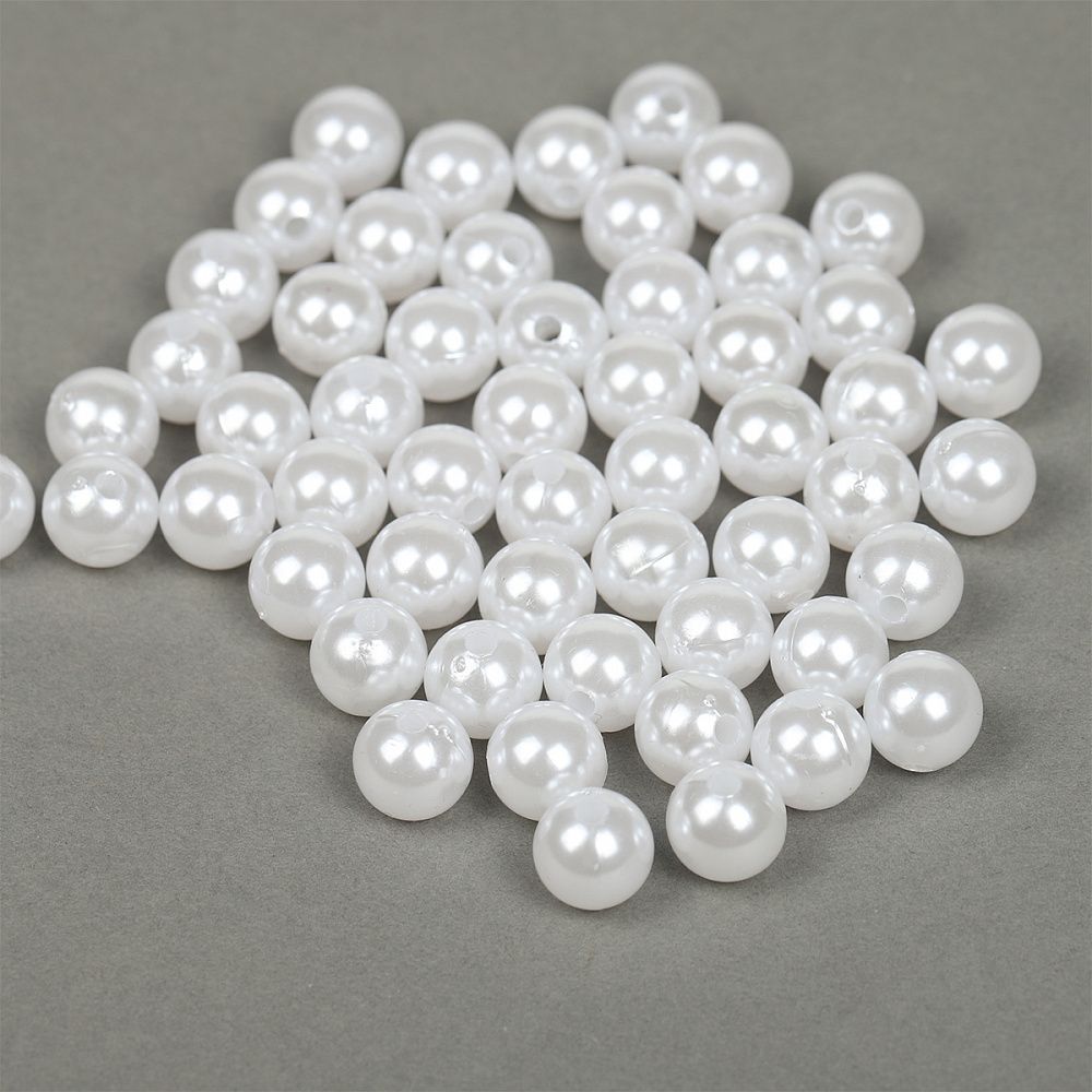 Бусины пластик (перламутр) ⌀12 мм, цв.033 белоснежный, уп.50г (53 шт), Magic4Hobby