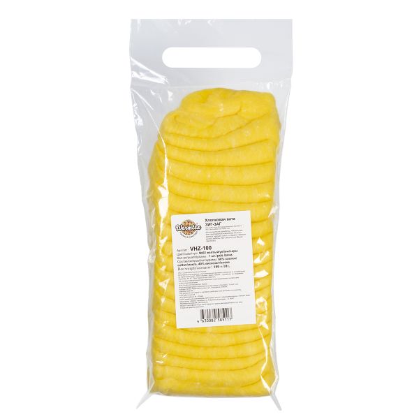 Вата хлопковая зигзаг 100±10 г, №02 желтый, Warmtex VHZ-100