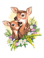 Картина по номерам Фрея, Оленята в цветах, 40х30 см