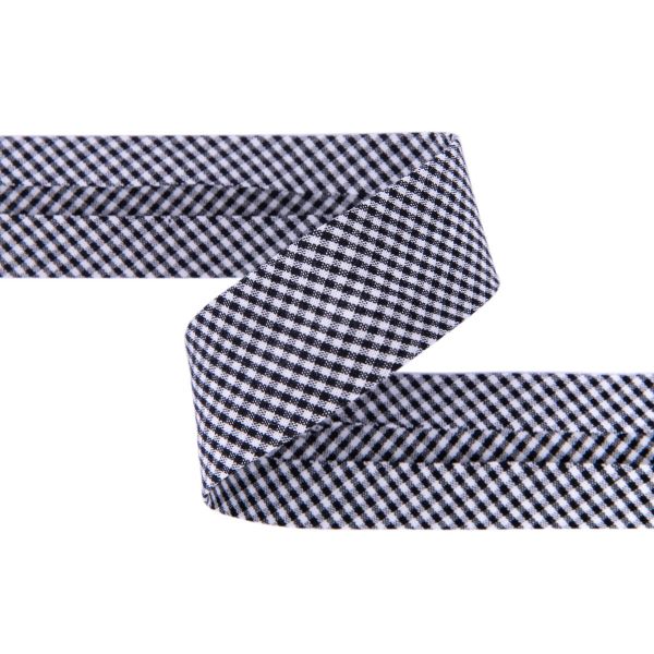 Косая бейка хлопковая 20 мм / 5 шт по 5.4 метра, №113C черный/клетка, Gamma GBF-20