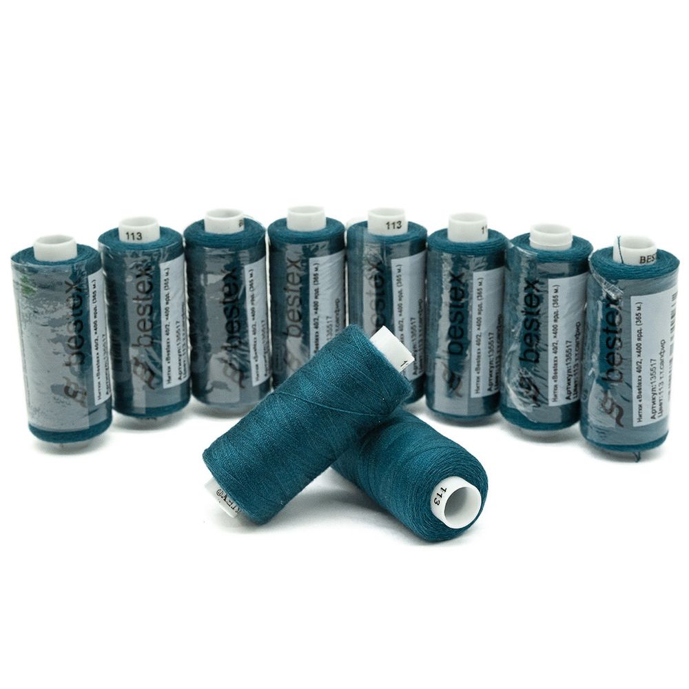 Нитки швейные бытовые Bestex 40/2, 365 м (400 ярд) / 10 кат., 113 сине-зеленый