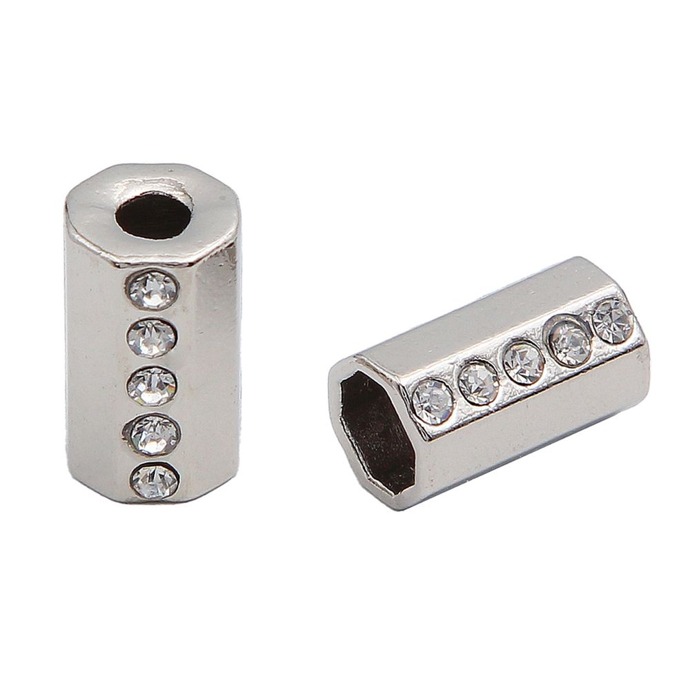 Наконечник для шнура металл цилиндр со стразами ⌀3,5/7 мм, 15,5х8,5 мм (никель), 20 шт