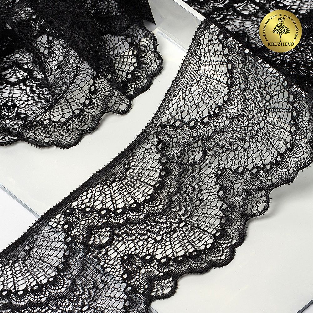 Кружево эластичное (стрейч) 100 мм, 30239/N, цв.170 черный уп.25м, Kruzhevo