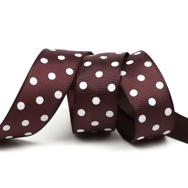 Лента репсовая (в рубчик) 25.0 мм / 27.4±2 метров, LDRGS86425 Горошек, бордовый