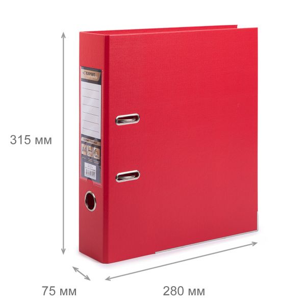 Регистратор PVC, 2-х стороннее покрытие, мет.уг. 75 мм, 50 шт, Premier A4 арочный механ. (разб.), красный ЕС100162004, Expert Complete