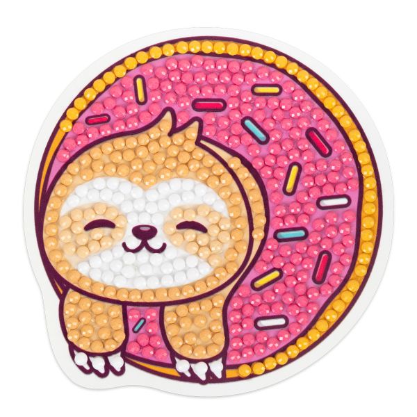 Алмазная (кристальная) мозаика Фрея ALVM-086, магнит Ленивец в пончике, 8х8 см