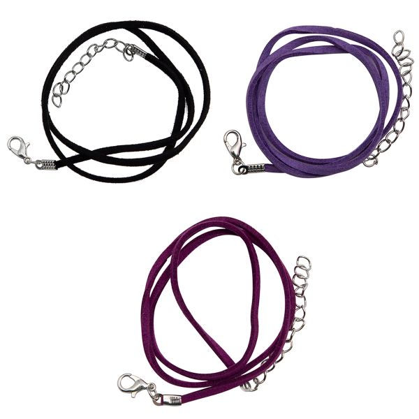 Набор замшевых шнурков для кулонов и подвесок с замком 45см, d-2мм, 3 шт, черно-фиолетовый, Astra&Craft