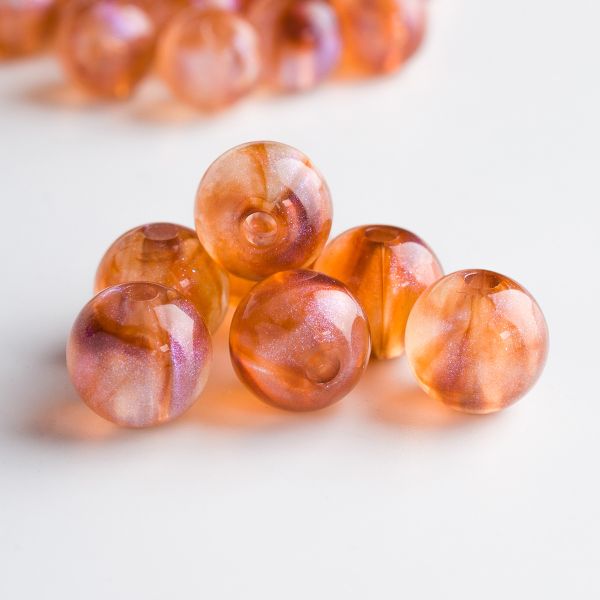 Бусины акрил ⌀10 мм, 500 г, дымка с АВ шиммером, круглые, AD035 янтарный, (7748708)2010 , Astra&Craft