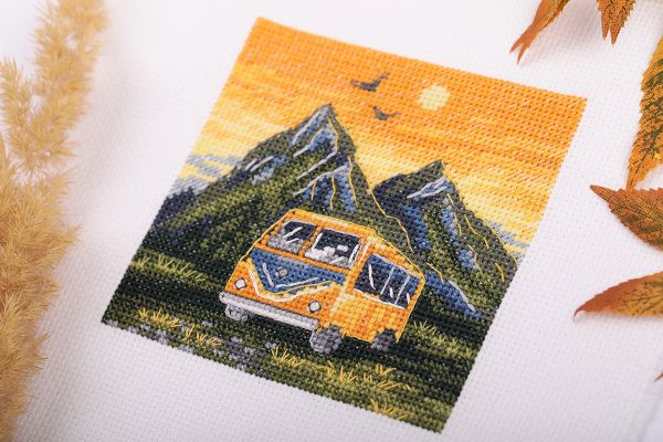 Набор для вышивания нитками Klart, Поездка к закату, 10х10 см