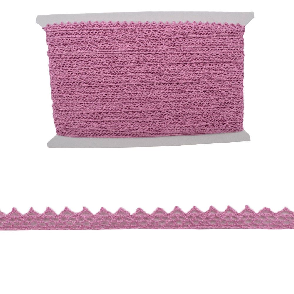 Кружево вязаное (тесьма) 08 мм, х/б, JD017 розовый, 20 м