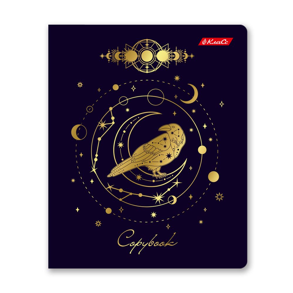 Тетрадь ученическая общая, матовая ламинация + тиснение золотой фольгой, A5+ 96 л. на скобе 60 г/м², белизна 100%, 5 шт, клетка в термоусадочной пленке, 000772 Магическая луна, Светоч 96ТЕТк-008