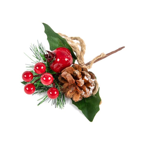 Веточка декоративная хвойная с шишкой и ягодами 19 см, 3 шт, 01, Blumentag